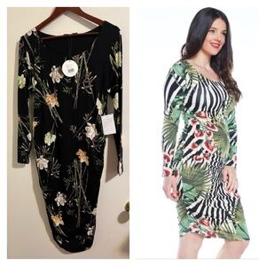 NWT Angel Maternity Long Sleeve Bodycon Dress | Black Bamboo Print | size medium